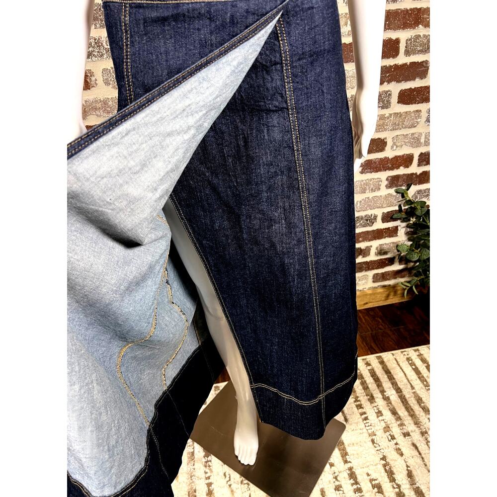 Zara Dark Wash Midi Side Zip Closure Crossover Front Skirt NO BELT Women's S - Picture 3 of 9